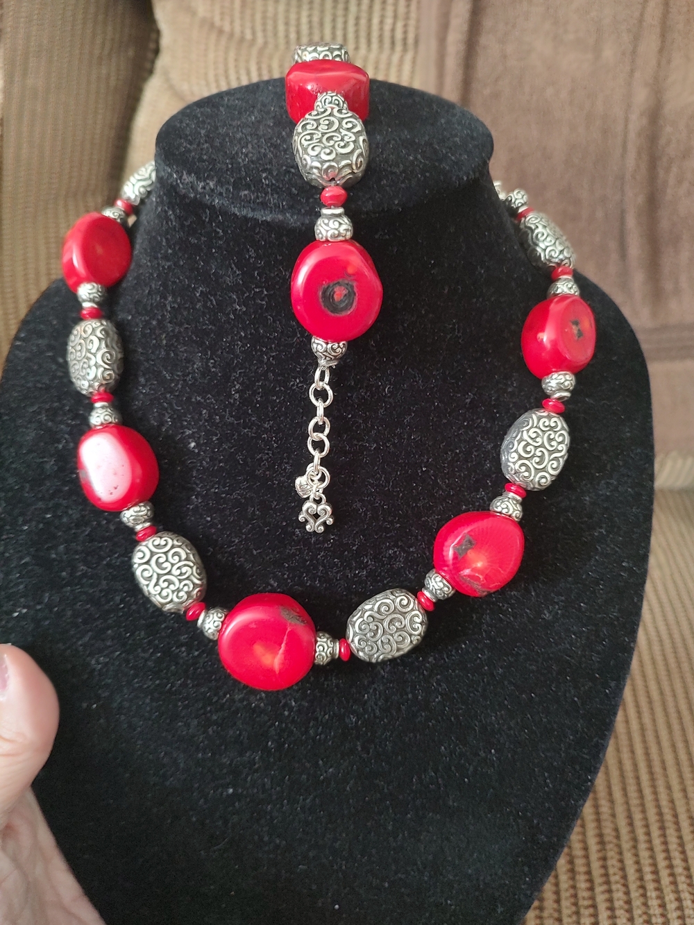Brighton Red and Silver Beaded Necklace
